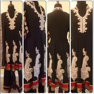 COPY - Black Gold Crystal Anarkali Suit Dress XL NWT